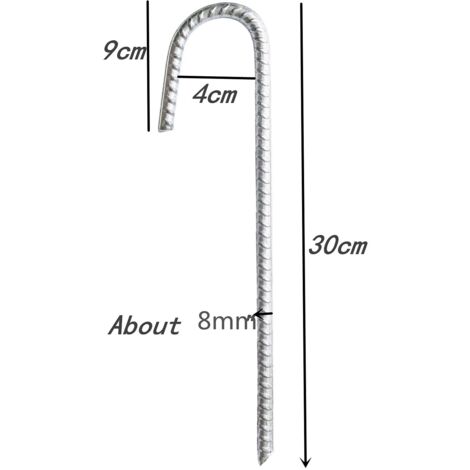 Pack of 4 Heavy Duty Galvanised Steel J-Rebar Anchor Stakes - for Marquees, Gazebos, Castles, Tents, Trampolines, Bouncy Castles, Camping, Football Nets