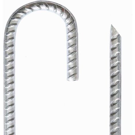 Pack of 4 Heavy Duty Galvanised Steel J-Rebar Anchor Stakes - for Marquees, Gazebos, Castles, Tents, Trampolines, Bouncy Castles, Camping, Football Nets