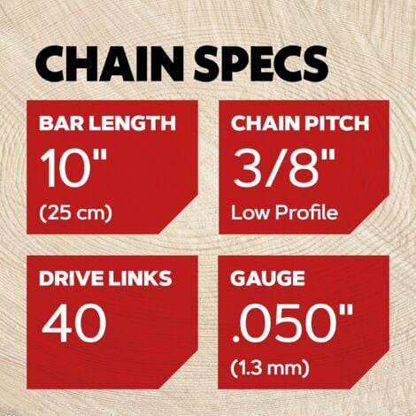 Pack of 3 pole pruner chains for 10" (25 cm) guide chain, 40 drive links, low kickback, compatible with Black & Decker, Ryobi and others