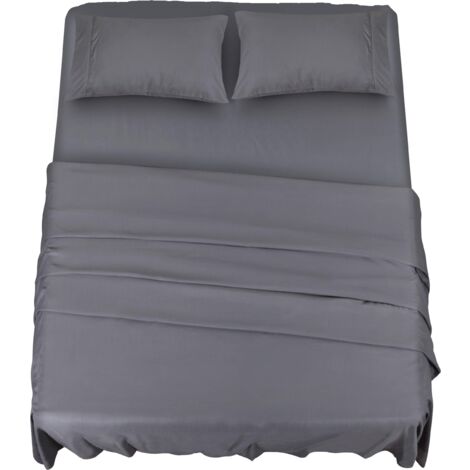Polyester Microfiber Bed Sheet Set (4-Piece, Grey) - 1 Fitted Sheet 150 x 200 cm, 1 Flat Sheet 228 x 259 cm and 2 Pillowcases 50 x 75 cm