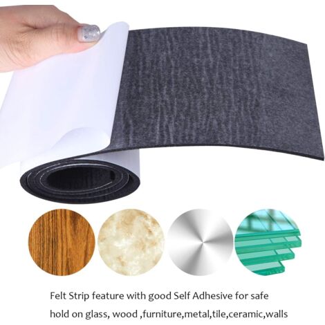 Felt pad, self-adhesive felt for furniture, non-slip felt chair pads, 2 rolls（10010cm+1002cm）Free cutting of self-adhesive black felt table and chair leg protectors in any size