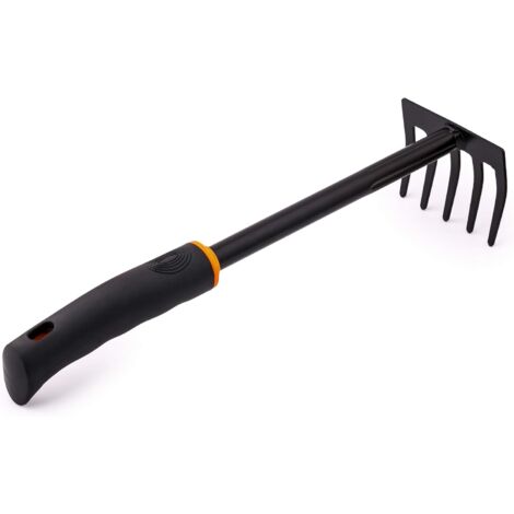 Luxurious garden rake, 9 cm wide, made of black lacquered carbon steel  Garden rake with ergonomic handle for garden, balcony, vegetable garden, terrace or burial ground care