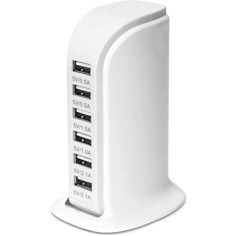USB Charging Station, 30W 6-Port USB Charging Hub, Multi-Port USB Charger with Smart Detect, Compatible with iPhone, Galaxy, iPad Tablet and Other USB Chargers