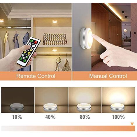 Cabinet Lamp, LED Wall Spotlight, Wireless Remote Control, 6 Pack, Closet Lamps, Night Light for Staircase, Mirror, Kitchen, Display Case, Cabinet (White)