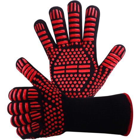 EN407 Non-Slip Silicone Grill Gloves for Grill, Oven, Oven, Heat Resistant Cooking Gloves, Fireplace Gloves, Fireplace Gloves, Fireplace Gloves up to 800 °C (Red)