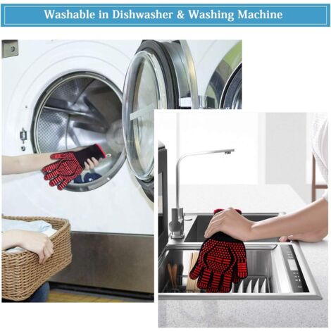 EN407 Non-Slip Silicone Grill Gloves for Grill, Oven, Oven, Heat Resistant Cooking Gloves, Fireplace Gloves, Fireplace Gloves, Fireplace Gloves up to 800 °C (Red)