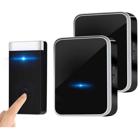 Bell4U Wireless Doorbell Outdoor Waterproof, Three Receiver IP65 Waterproof 100 Metres Electronic Doorbell, 51 Melodies 4-Level LED Blue, Batteries Not Required, Black