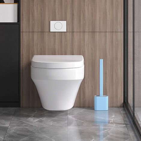 Silicone Toilet Brush Plate - Toilet Brush and Holder, Drip-Free, Antibacterial, Ventilated Toilet Brush, Odorless, Quick-Drying, Wall/Floor Mounted Toilet Brush for Bathroom and Toilet, Blue