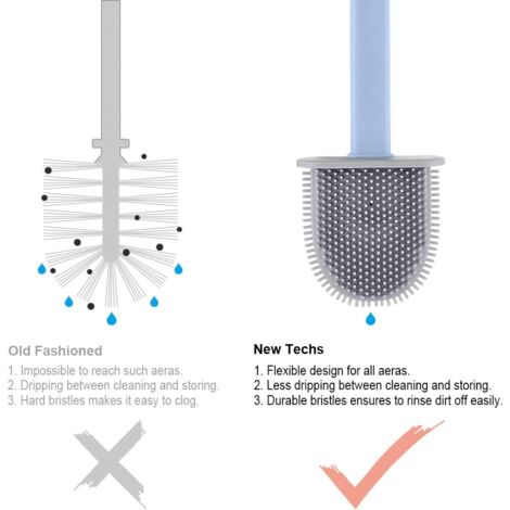 Silicone Toilet Brush Plate - Toilet Brush and Holder, Drip-Free, Antibacterial, Ventilated Toilet Brush, Odorless, Quick-Drying, Wall/Floor Mounted Toilet Brush for Bathroom and Toilet, Blue