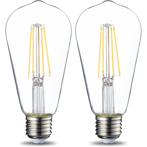 Set of 2 vintage LED lamps, Edison base, E27, ST64, 6 W, transparent filament, not dimmable [energy class E] (1/5)