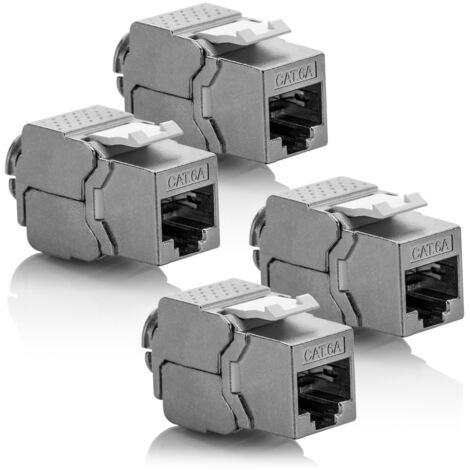 4x Keystone module CAT 6a socket - shielded STP RJ45 plug, snap-in installation, assembly, raw cable CAT 500 MHz, 10 GBit/s