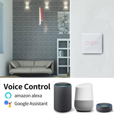 Smart Connected Switch 3 Gang 1 Way Alexa/Google Assistant Compatible, WiFi Touch Switch White Glass Panel with Timer Function, Tuya/Smart Life App Control