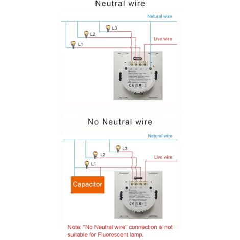 Smart Connected Switch 3 Gang 1 Way Alexa/Google Assistant Compatible, WiFi Touch Switch White Glass Panel with Timer Function, Tuya/Smart Life App Control