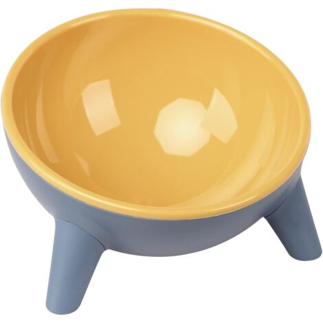 Raised and Inclined Cat Bowl, Anti-Tipping Triangular Bottom, Cute Feeding Bowl, Cervical Spine Protection Bowl for Cats and Dogs (Yellow) (1/5)
