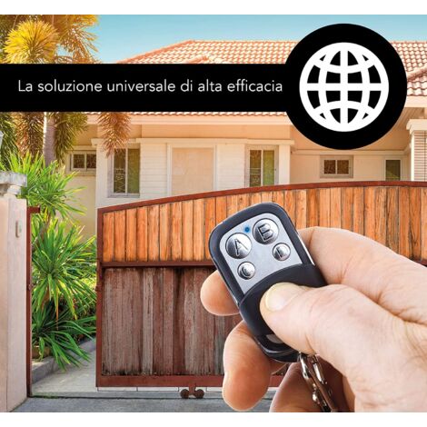 Universal gate remote control frequency 433.92 MHz for automatic gates with large routine radius. Programmable universal remote control with fixed coding, 12 V battery included (set of 3)