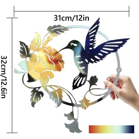 Metal Bird Silhouette Metal Wall Art Round Wall Decor Wall Hanging for Home Office Living Room Hotel Decoration (31x32cm) (Blue)