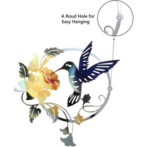 Metal Bird Silhouette Metal Wall Art Round Wall Decor Wall Hanging for Home Office Living Room Hotel Decoration (31x32cm) (Blue)