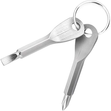 Mini Multifunction Pocket Tool, Portable Outdoor Emergency with Keychain, Pocket Screwdriver 2 Keys (Silver). (1/5)