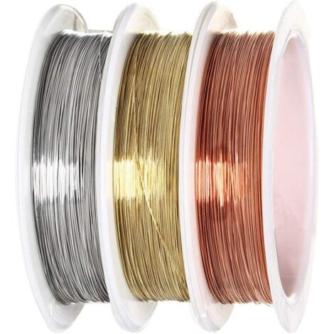 Jewelry Wire, 0.3mm Metallic Copper Wire, Beading Wire, Jewelry Wire Set, Gold, Silver, Copper, 3 Rolls (15 m x 3 mm)