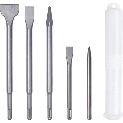 Set of 5 chisels with 2 pointed chisels and 3 flat chisels, tile chisel, wide chisel, drilling tool for concrete tile building blocks (1/5)