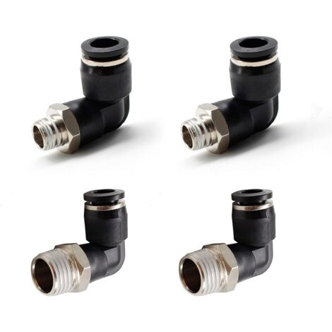 4pcs pneumatic connectors, two different models (6mm × 1/4 inch and 8mm × 1/8 inch) male thread quick connectors, black angle pneumatic connector, suitable for DIY tools (1/5)