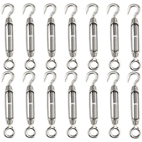 14 pieces turnbuckles, wire tensioners, M4 hook and eye turnbuckle, turnbuckles made of 304 stainless steel, robust rope tension (1/5)