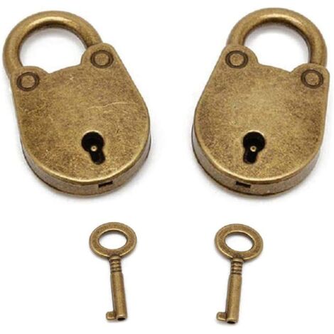 Set of 2 mini padlocks in vintage antique style with bronze key (bear) (1/5)