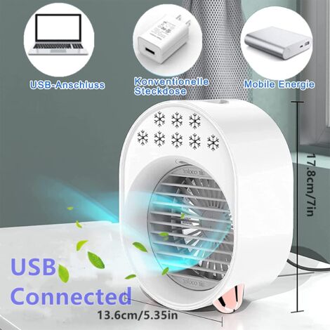 Portable Air Conditioner, Personal Air Cooler, Portable Mini Air Cooler, Portable Personal Air Conditioner Fan, Mobile Cooler, 3 Speeds (White)