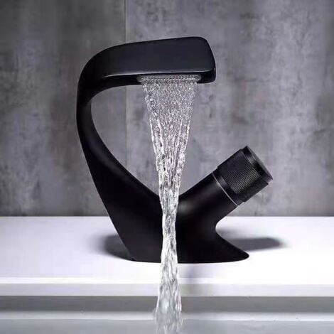 Waterfall Single Hole Basin Faucet, Brass Bathroom Vanity Faucet, Luxury Designer Bathtub Basin Faucet (Black, 18 x 13 cm)