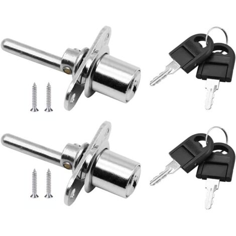 2 pieces of lockDrawer with key for furniture, piston lock for filing cabinets, showcase, diameter 16 mm, length 61 mm (silver) (1/5)