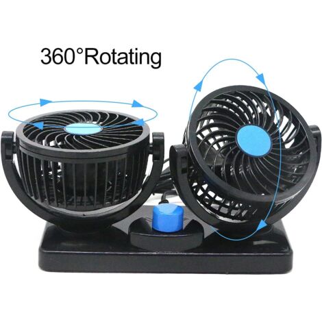 12V electric car fan 360 ° Rotating double head air circulation fan ...
