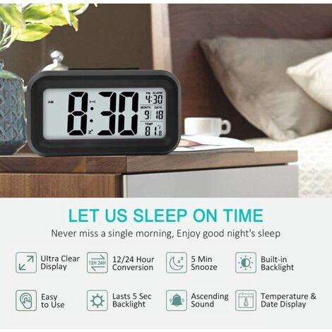 Digital LED Alarm Clock With Snooze & Thermometer - Backlight Display, Battery Powered