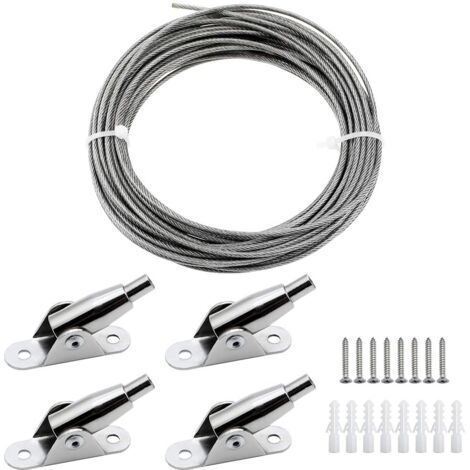 mm x 10 m PVC coated stainless steel cable wire hanging frame with wire rope, fixed codes, screws for hanging photo clothing, lamp curtains, load capacity max. 30 kg