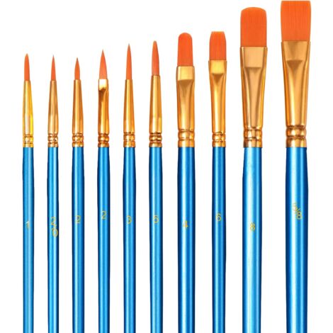 10 Pack Acrylic Painting Brushes - Brencco Nylon Artist Paint Brushes, Oil Watercolor Brush Set for Acrylic Gouache, Beginners, Kids Artists, Painting Lovers - Blue