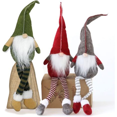 Christmas Gnome - Set of 3 Christmas Gnomes - Christmas Ornaments - Handmade Scandinavian Tomte for Home Decoration - Lovely Santa Claus Ornaments - High Quality Materials - Green, Red, Gray (1/5)