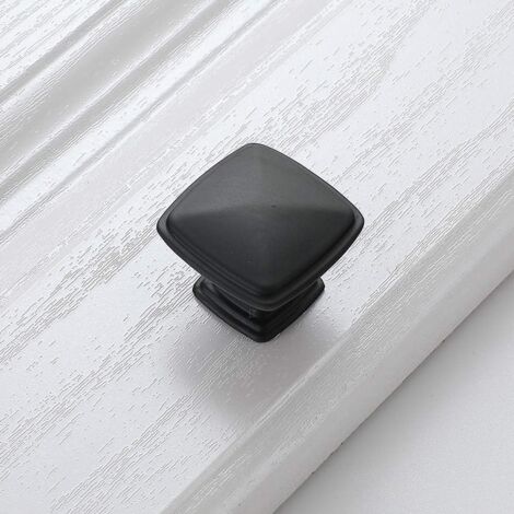 10pcs Black Furniture Knobs Handles Drawer Door Knobs Square Furniture Handles Single Round Hole Drawer Knobs Kitchen Cabinets Kids Room (30mm Aluminum Alloy)