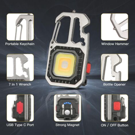 Pack Rechargeable Mini COB LED Inspection Work Light, Portable Small Keychain Lamps, 6 Modes with Folding Holder, Bottle Opener, Magnetic Base, for Camping/Repair [Energy Class A+++]