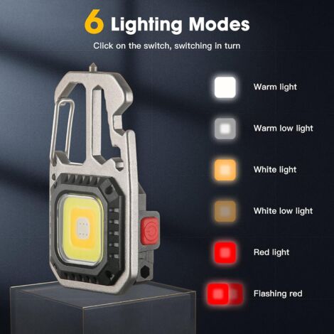 Pack Rechargeable Mini COB LED Inspection Work Light, Portable Small Keychain Lamps, 6 Modes with Folding Holder, Bottle Opener, Magnetic Base, for Camping/Repair [Energy Class A+++]