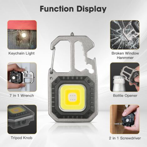 Pack Rechargeable Mini COB LED Inspection Work Light, Portable Small Keychain Lamps, 6 Modes with Folding Holder, Bottle Opener, Magnetic Base, for Camping/Repair [Energy Class A+++]