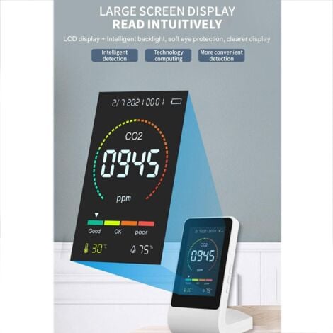 Carbon Dioxide Co2 Detector, Air Quality Detector, Air Quality Monitor, Home CO2 Monitor with Temperature and Humidity Sensor