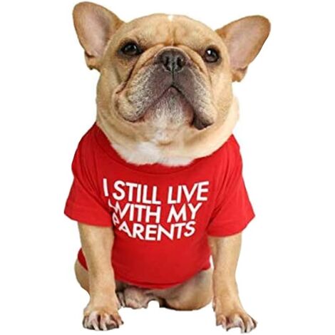 Dog T-Shirt with the inscription: I Still Live with My Parents (Red, L)