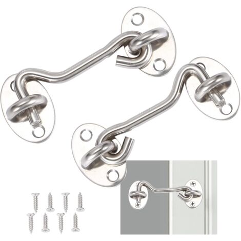 2 Pack Cabin Hooks, Door Locking Hooks, Silver Stainless Steel Door Hook Lock, with Mounting Screws, for Window, Barn Door, Shed Door, Garage Door (7.5 cm) (1/5)
