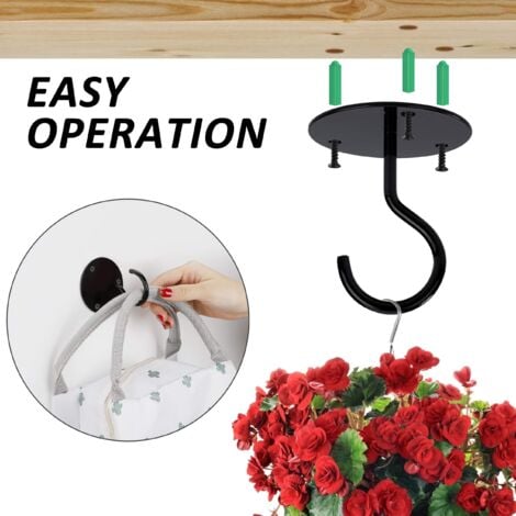Ceiling Hooks, Screw Mounted, Top Wall Hooks for Hanging Lights, Garden Plant Baskets, Planters, Bird Houses, Lanterns, Wind Chimes, Mosquito Nets (2 Pack)