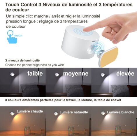 Indoor Wall Light, Touch LED Wall Lamp with USB Charging Port, Touch Control, 3 Brightness Levels, 3 Temperatures, 360° Rotatable Bedside Lamp for Bedroom