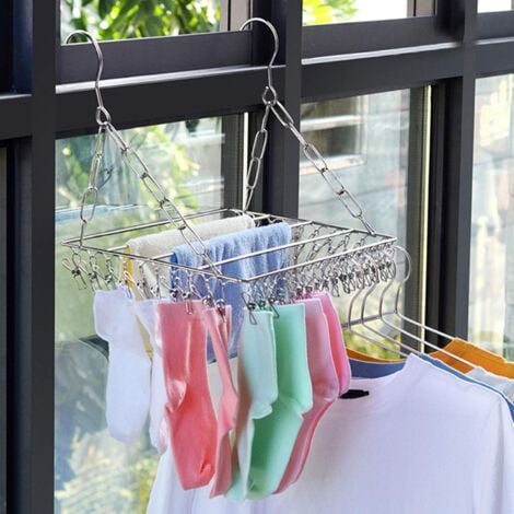 Sock Drying Rack, Stainless Steel Drying Hanger with 36 Windproof
