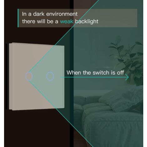 Two-way touch switch, white 2-way light switch with LED indicator, touch switch with touch sensor, crystal glass panel, no neutral wire