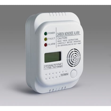 Carbon monoxide detector, battery-operated, gas detector with display and temperature display