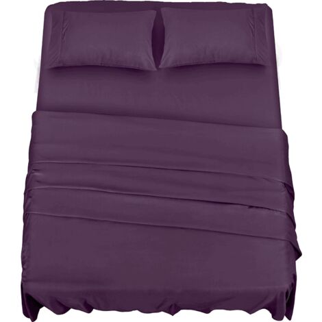 Polyester Microfiber Bedding Set (4-Piece, Purple) - 1 Fitted Sheet 150 x 200 cm, 1 Flat Sheet 266 x 259 cm and 2 Pillowcases 50 x 75 cm