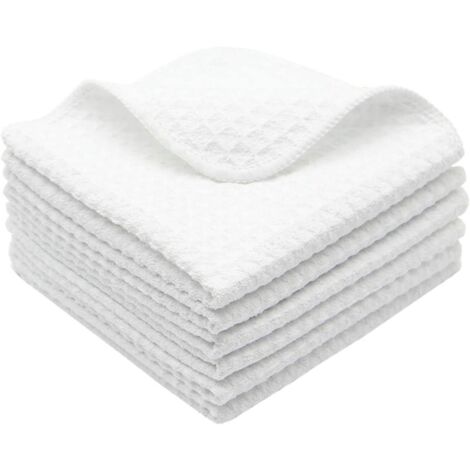 Kitchen Towels, Super Absorbent Microfiber Cleaning Cloth, Soft and Washable Kitchen Towels, White Washcloths, 6 Pack, 30cm x 30cm (1/4)