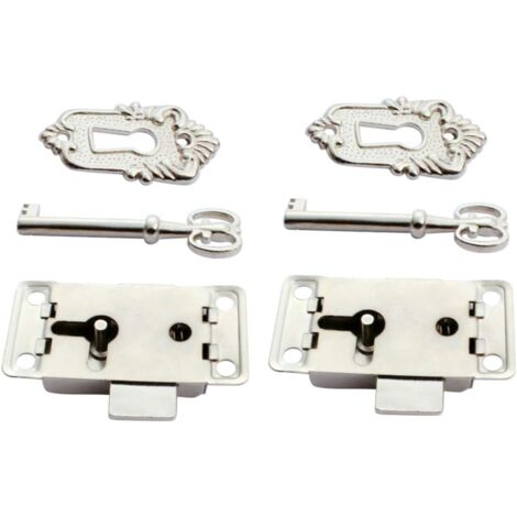 2PCS Cabinet Lock, Antique Cabinet Lock, Decorative Furniture Lock with Key and Screws (Silver)